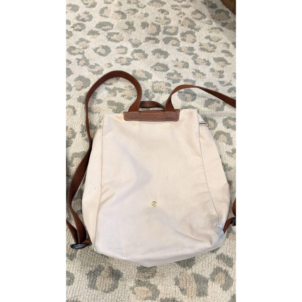 Longchamp Le Pliage Nylon Canvas Backpack Black Authentic Tan Beige - Picture 10 of 10